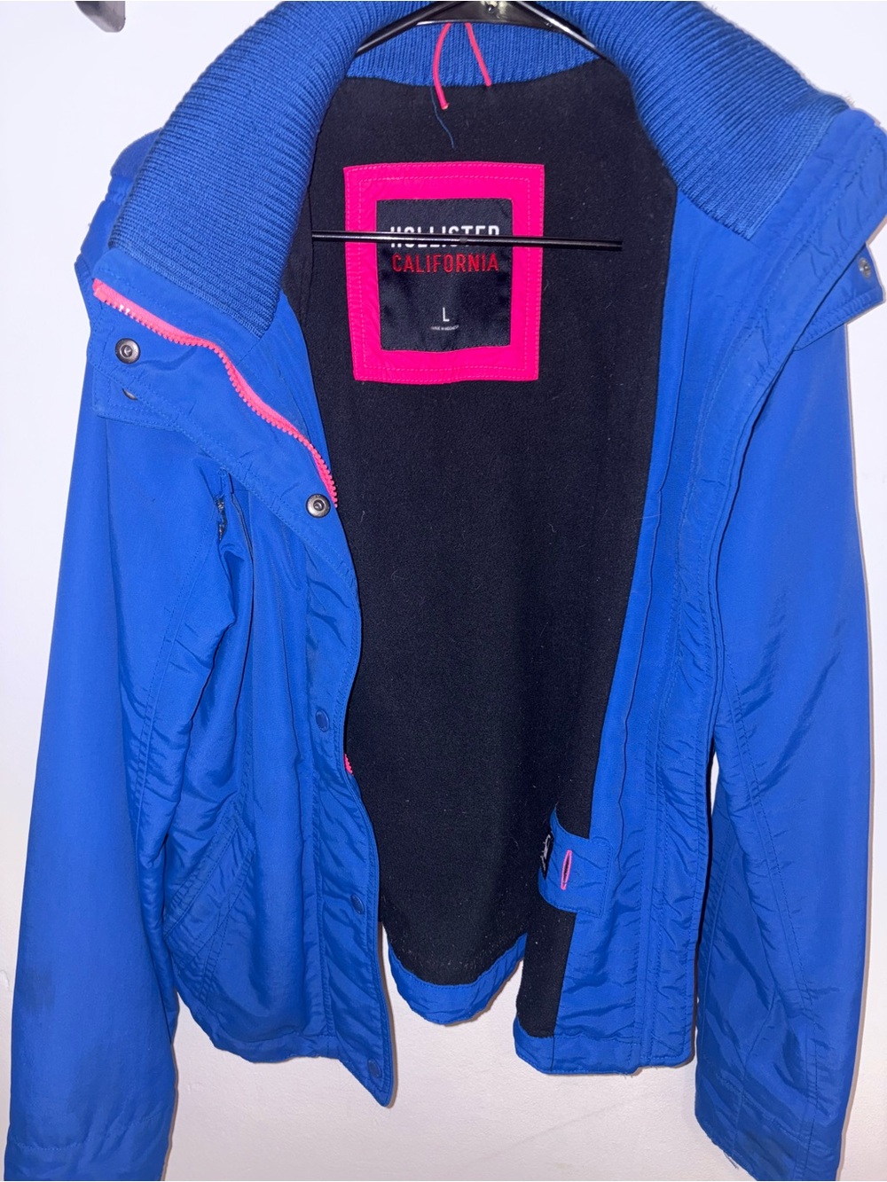Hollister Royal Blue Jacket with Bright Pink Label Accent